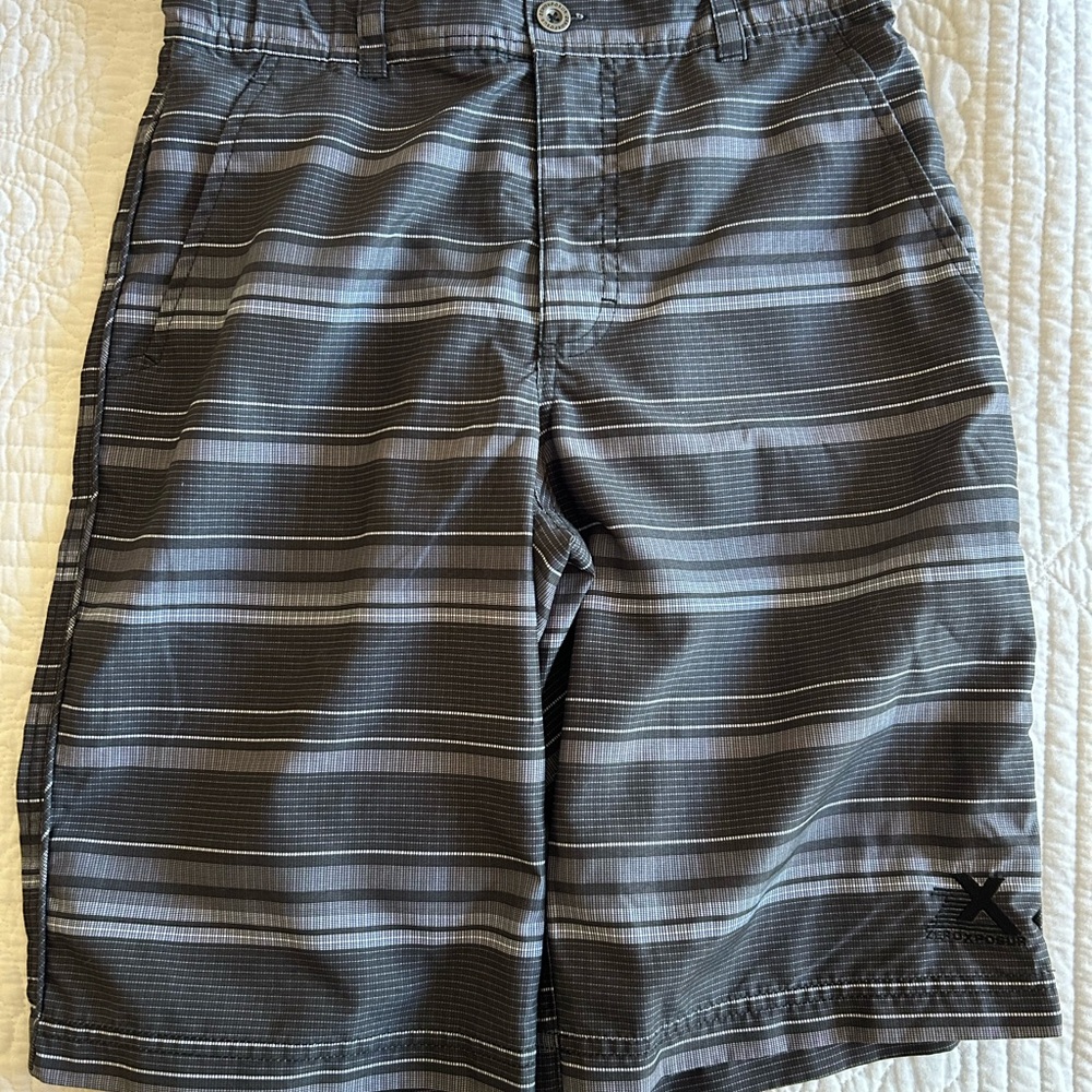 ZeroXposur Boys Charcoal Striped Swim Trunks 14/16
